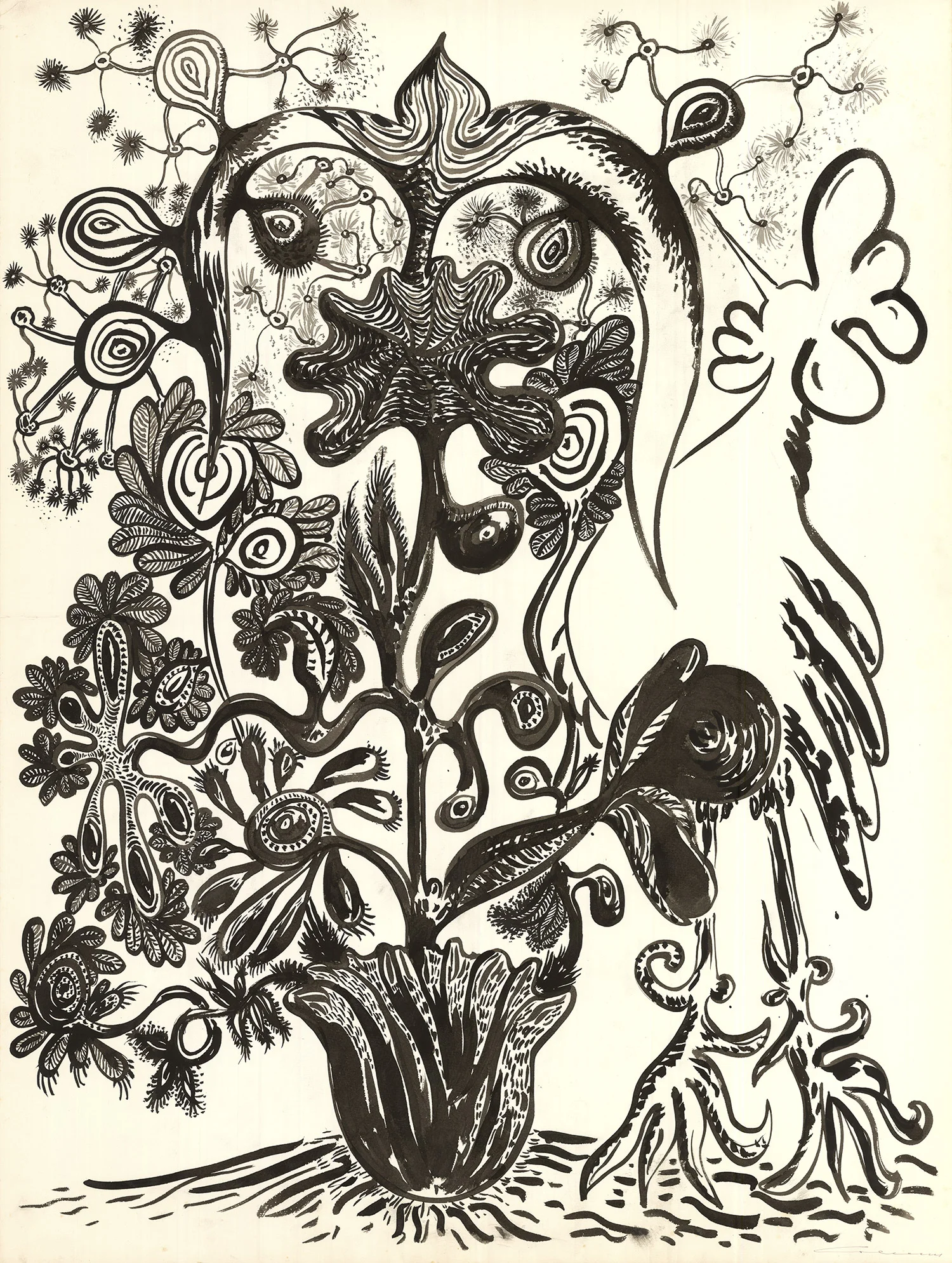 Great Bird Enjoying the Fruits of the Many-Stemmed Lace Flower-Bearer