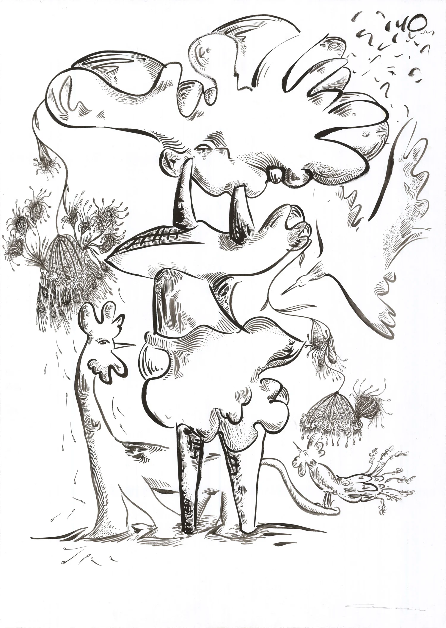 Bird-Lion and Paradise Birds Contemplating the Bloom of the Imperial Crown-Bearer