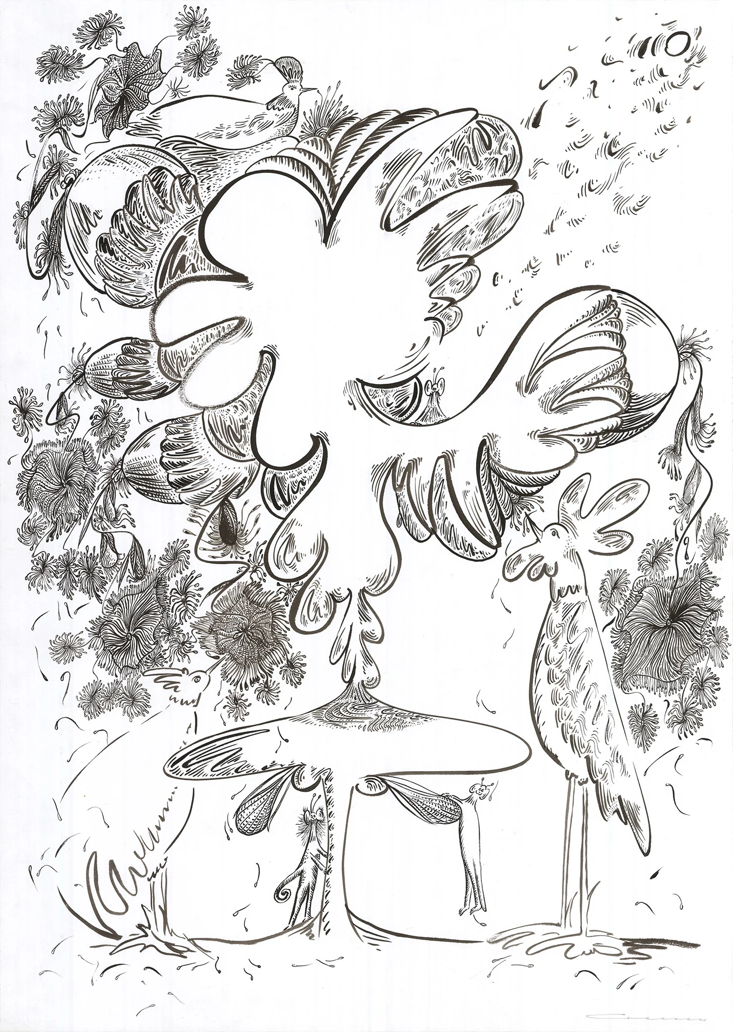 Paradise Birds and Floral Zyuziks Enjoying the Nectar of the Fruit-Bearing Sphere-Bearer